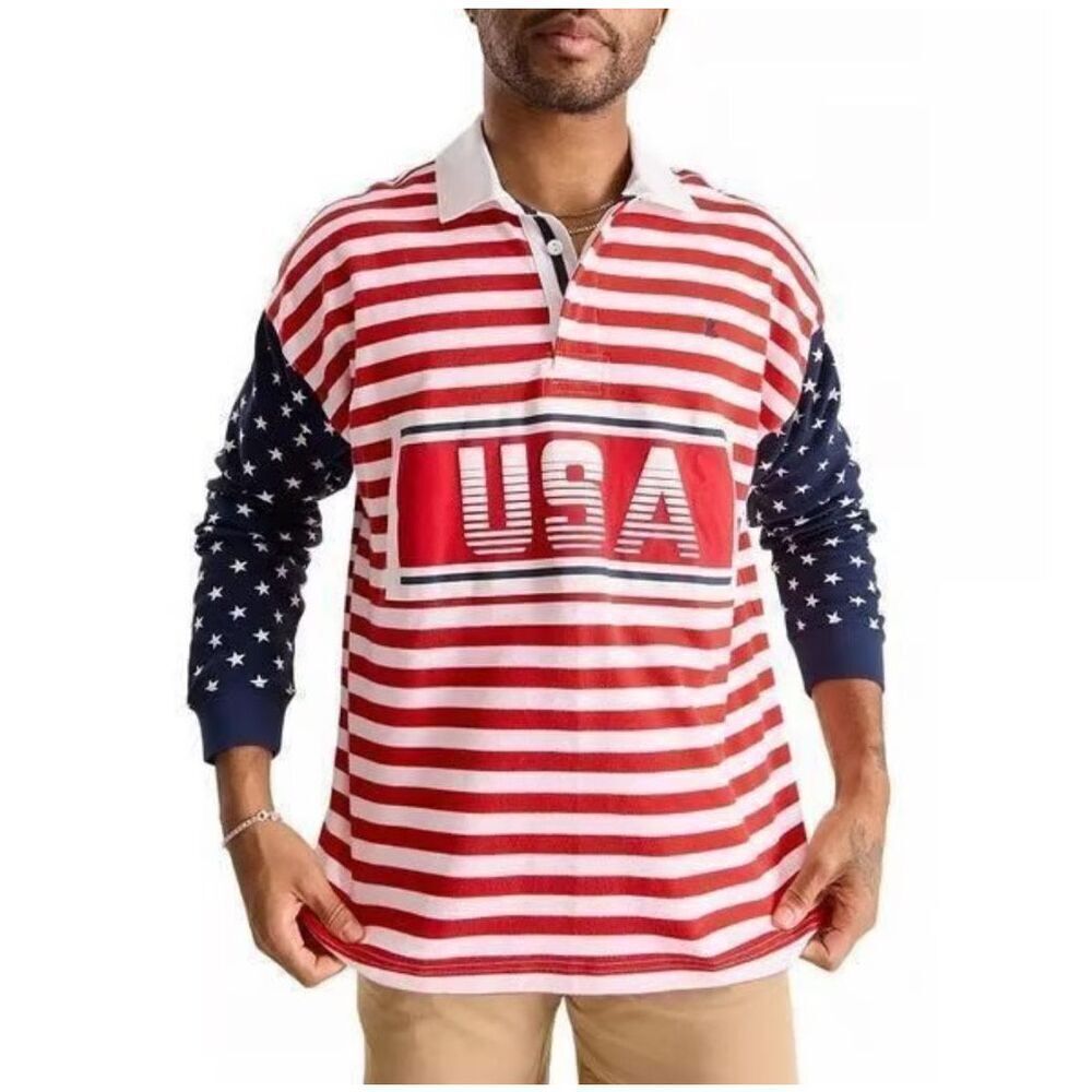 Chubbies NWT The Freedom Ring Legacy Rugby Shirt Medium Red/White/Blue